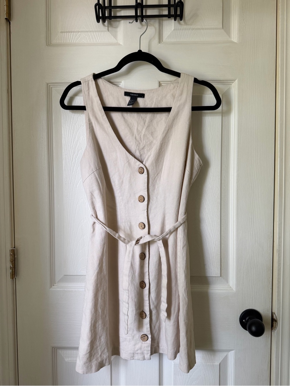 Linen Cream Button-Front Dress